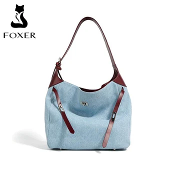 FOXER borsa a tracolla in Denim moda donna borsa a mano di grande capacità Hobo per signora
