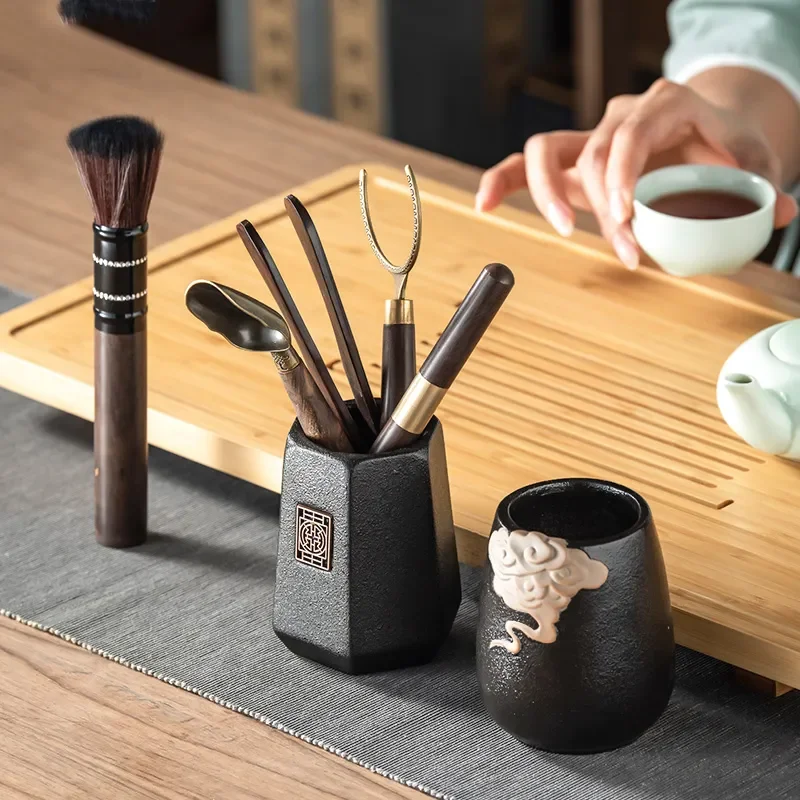 Tea Ceremony Tools Tea Set Deluxe Tea Tool Set Ceramic Kung Fu Tea Knife Needle Wooden Making Accessories for Traditional Ceremony
