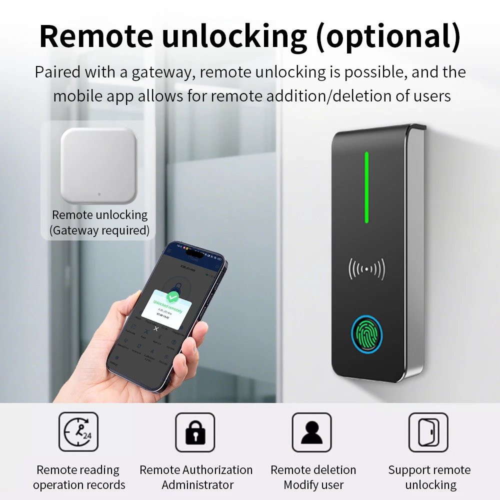 TTLock 블루투스 액세스 제어 시스템 지원 지문 인식 앱 원격 잠금 해제 RFID 카드 모바일 NFC IP67 방수 ABS 소재