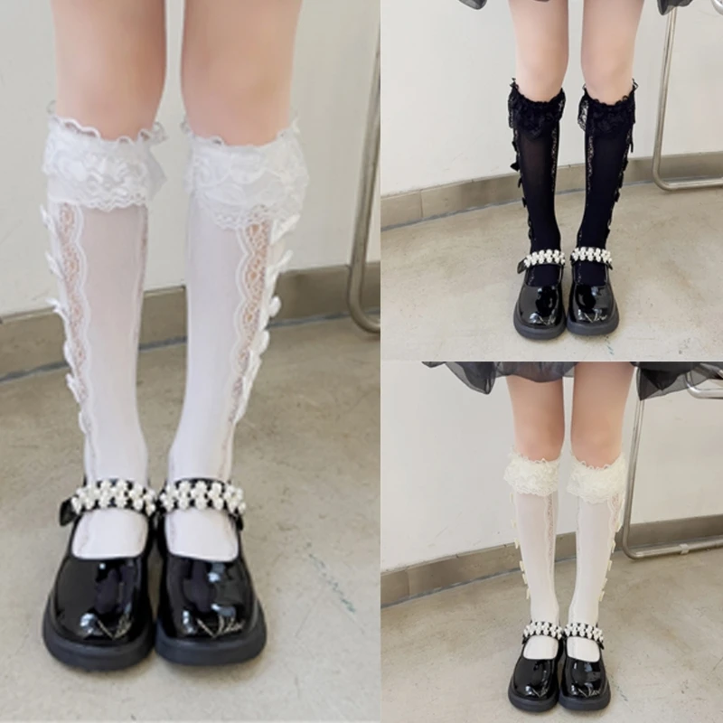 

Calf Length Socks for Girls, Breathable Hollowed Out Piled Socks Stackable Middle Tube Socks for Various Occasion