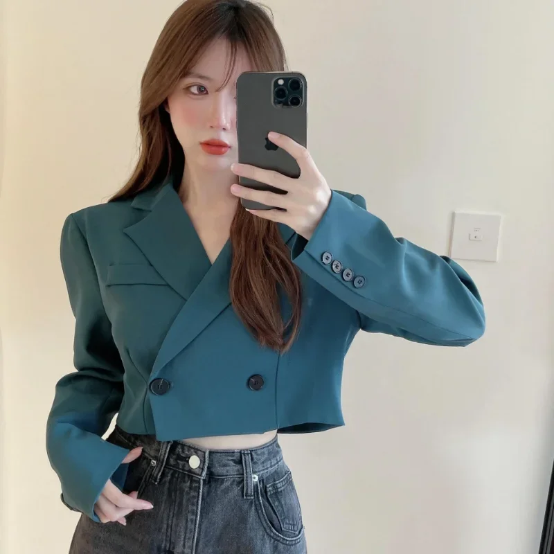 세련된 한국 스타일 싱글 버튼 블레이저 여성용, 솔리드, 우아한 외투, 성숙한 올 매치, 봄 상품, 4 가지 색상