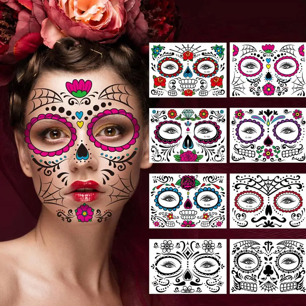 

2023 New Halloween Fun Disposable Facial Tattoo Sticker Toxic Non Makeup Sticker Temporary Creative A9W3