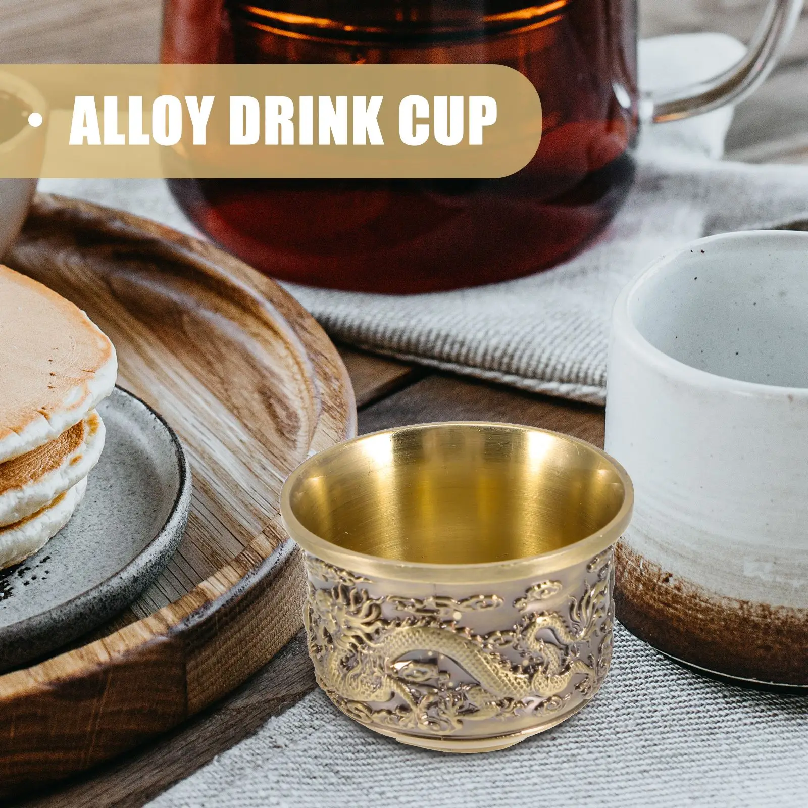 1pc Vintage Tea Cup Glasses Goblet Tumbler Chalice Kungfu Royal Brass Shot Drinking Teacup Metal Alloy Retro Dragon Wine Cup Drinking Glass