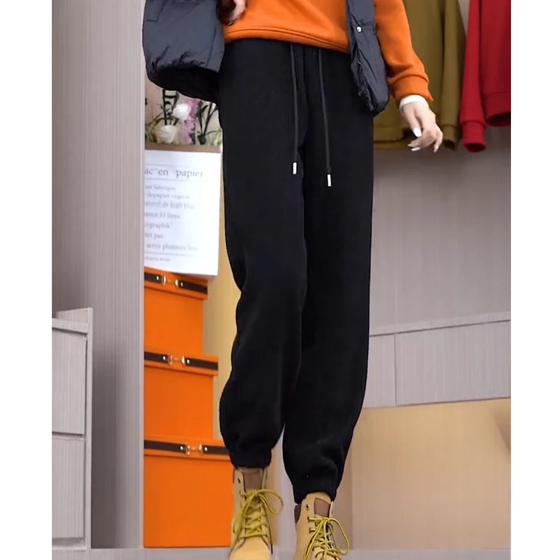 Women Clothes Autumn Winter Vintage Corduroy Plush Thick Warm Harem Pants Y2K Female Casual Streetwear Loose Trousers Pantalones