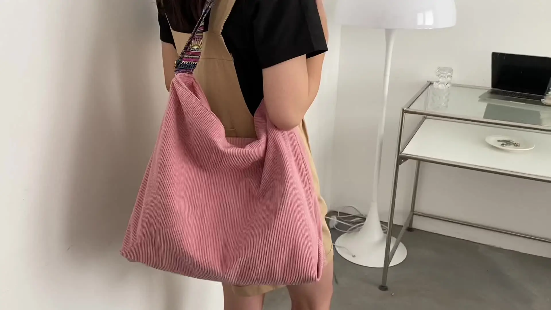 Borsa a tracolla in velluto a coste per donne e ragazze