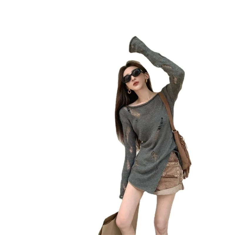 

Sun Protection Smock Temperament Lazy Wind Hollow Outside Sweater Sense of Design Retro Knitwear Coat New Sweater Women