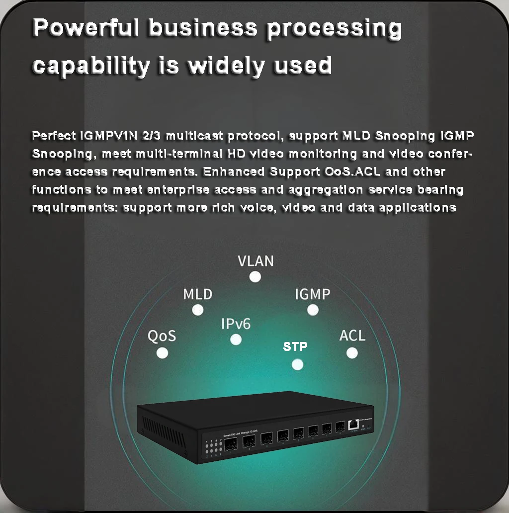 풀 10Gbe 레이어 3 관리형 스위치 | 8포트 L3 10G 스위치 | POE 또는 비 | QOS, DHCP, ACL, IGMP 스누핑, VLAN, 고정 경로, RIP, 미러링