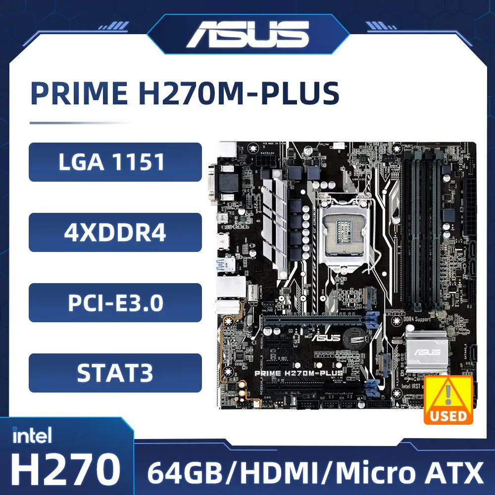 

Asus PRIME H270M-PLUS LGA 1151 Motherboard Intel H270 4×DDR4 64GB PCI-E 3.0 M.2 USB3.0 HDMI DVI ATX For 7th/6th gen Core CPU