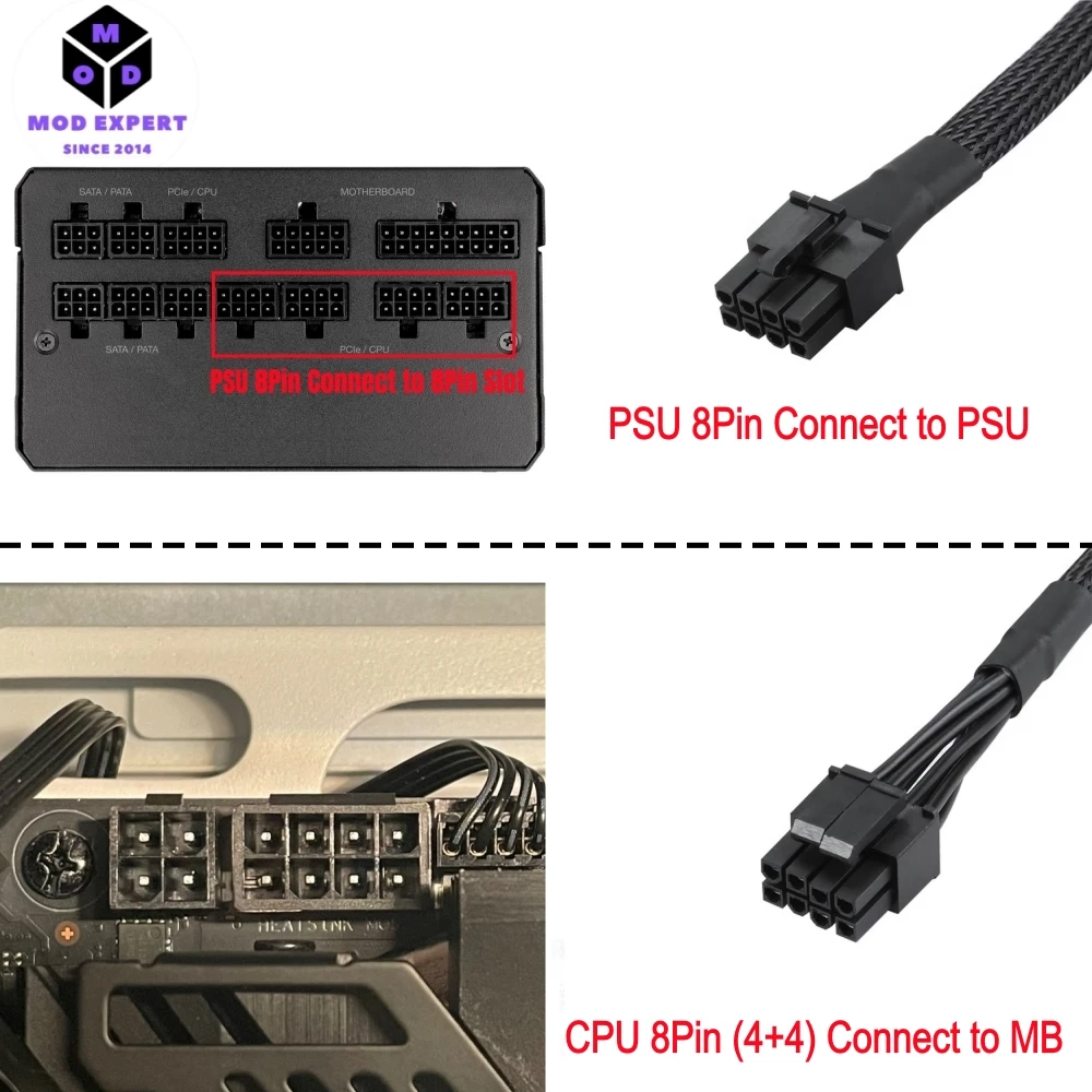 PSU 8핀-4+4핀 슬리브형 네트 18AWG 60CM, 코르세어 AX1600i, AX1500i, AX1200i, AX860i, AX760i 모듈형 파워용 CPU 전원 케이블