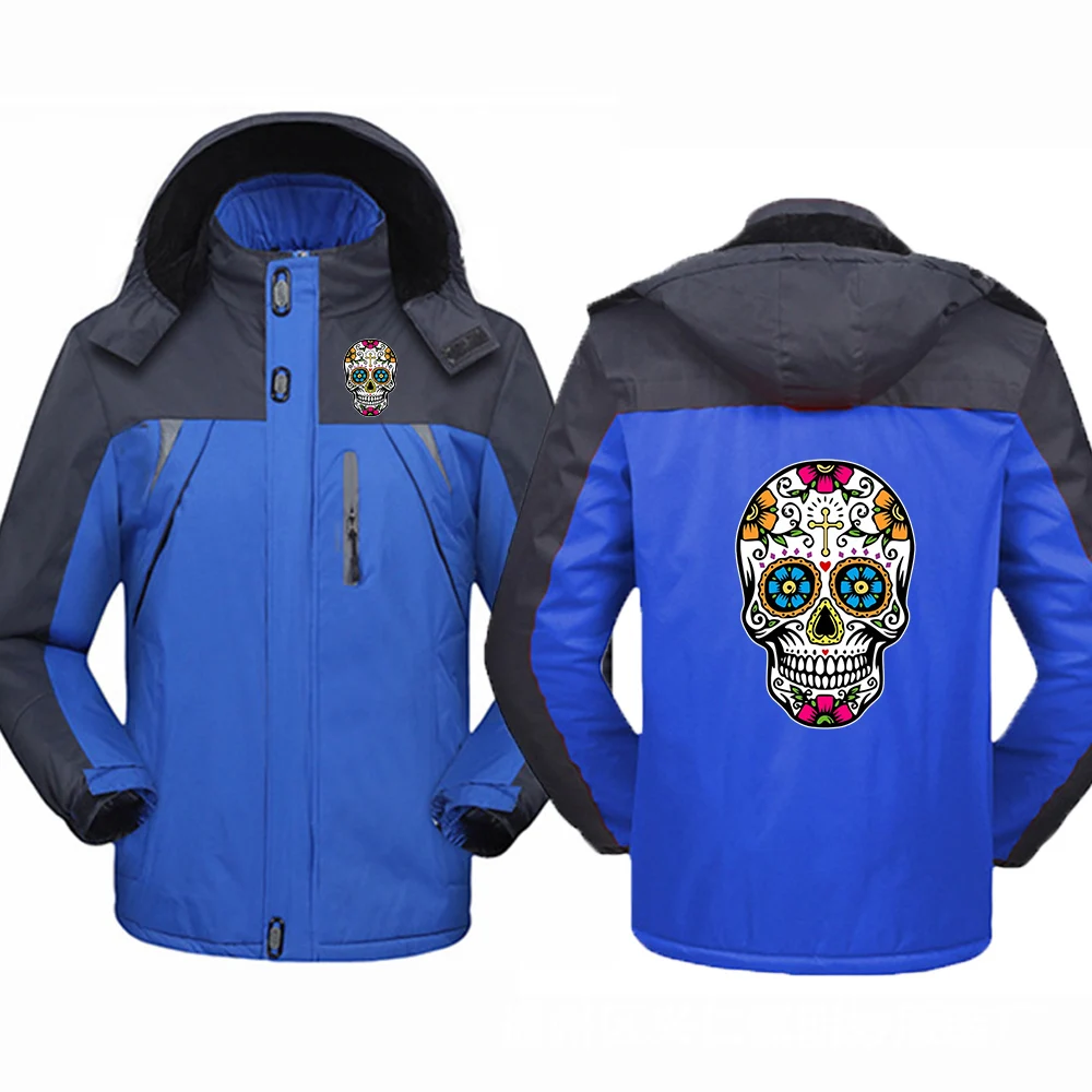 Mens Textured Fabric Hoodie Jacket with Colorful Skull Pattern