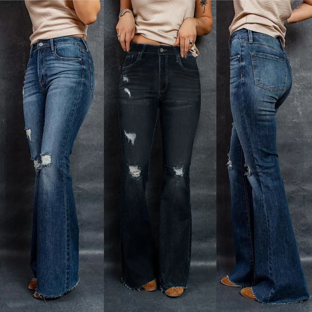 

Dear-Lover Hot Selling Denim Trousers Casual Dark Wash Mid Rise Flare Jeans Women