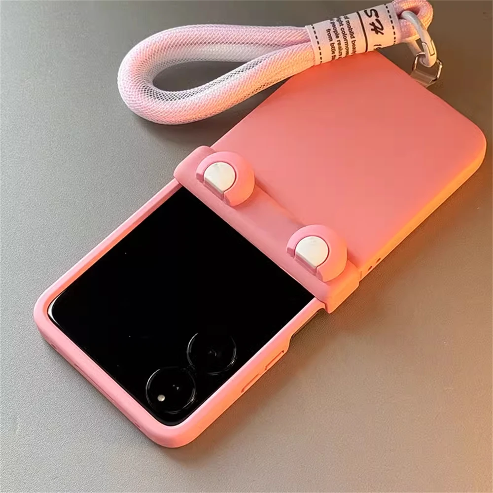 Korean Cute Cartoon Anime Pink Ear Phone Case with Hand Strap Cover