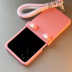 Korean Cute Cartoon Anime Pink Ear Phone Case with Hand Strap Cover for Galaxy Z Flip 4 (Pink)