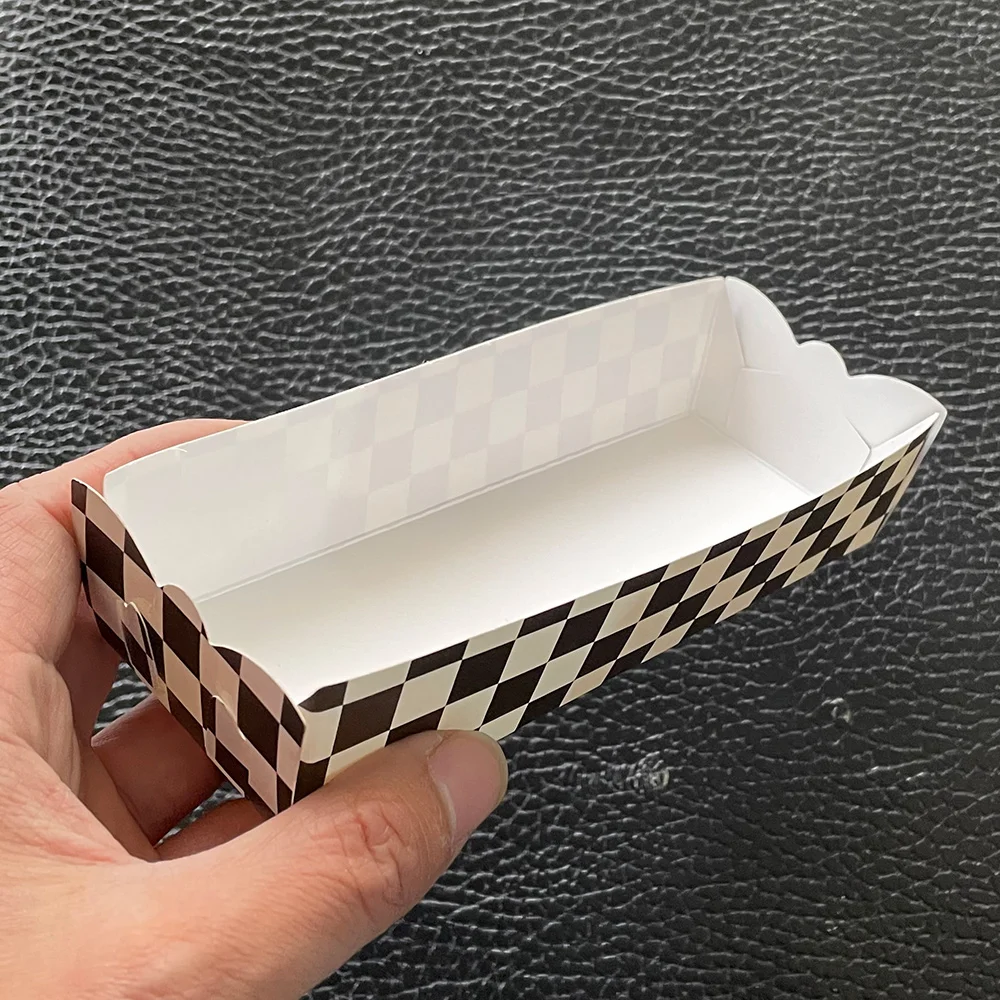 Checkered Paper Food Trays Black and White Disposable Popcorn Hot Dog French Fries Nach... - SKU PFT02117 - UGI Packaging