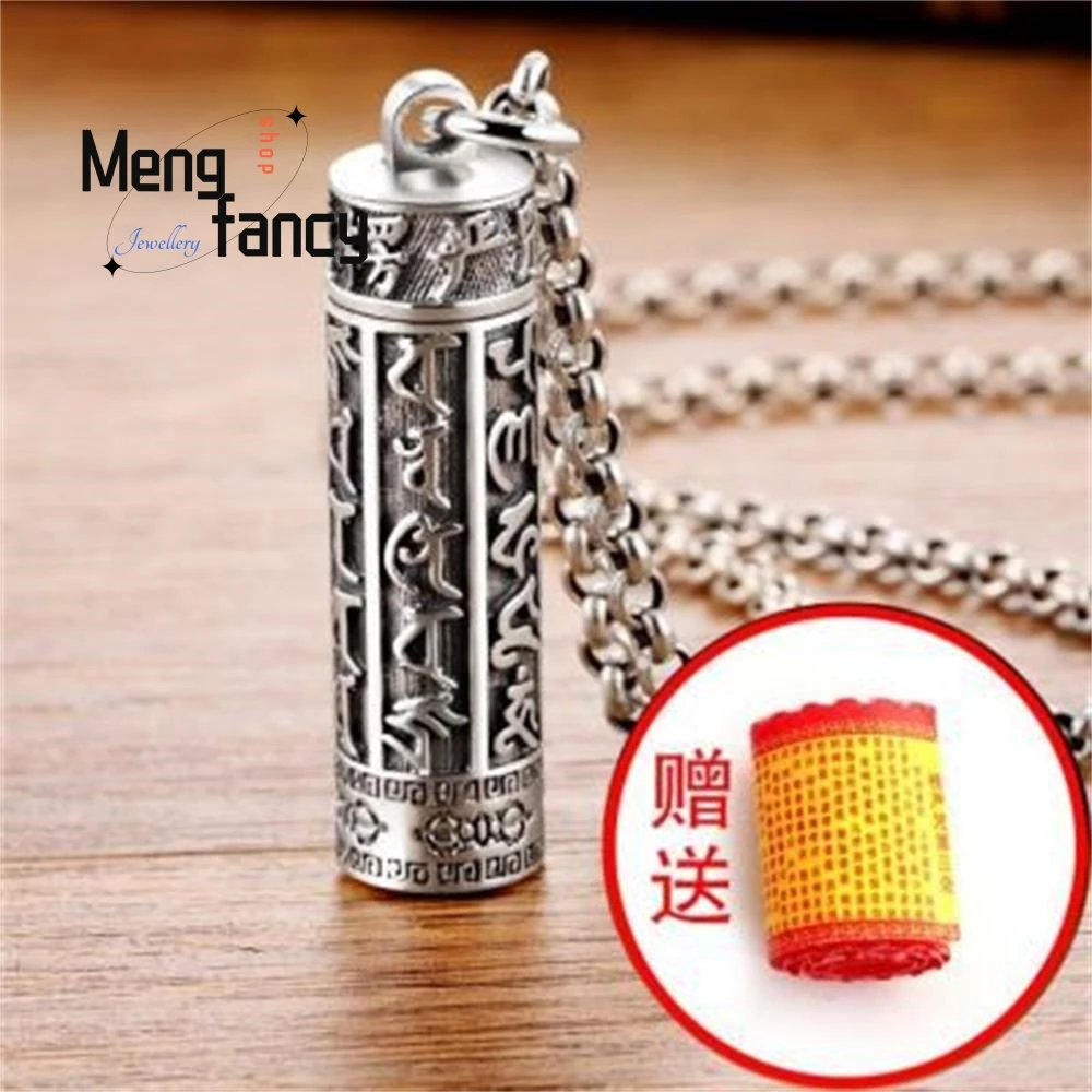 Thai Silver Leng Yan Mantra Six-word Motto Amulets Retro Hollow Sutra Cylinder Transhipment Pendant Fashion Jewelry Holiday Gift