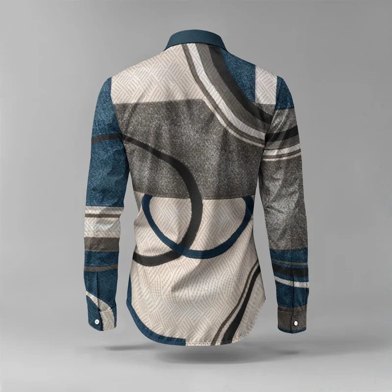 2025 Trendy Men Shirt Set Geometry Print Summer Fashion Simple Two Piece Set Mens Gradient Lightweight Party Long Sleeves Suit_voghion.com