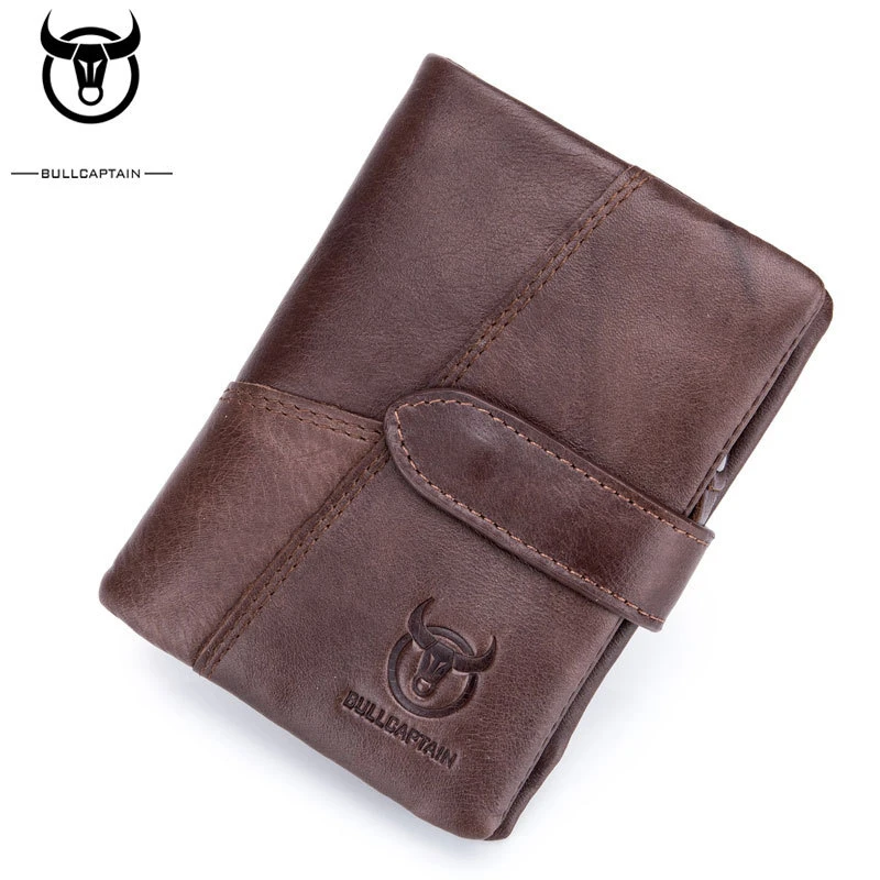 Bullcaptain Genuine Leather Men Short Wallets Casual Money Bags For Male Credit Card Holder Hasp Zipper Coin Purse Clutch JYE017 3