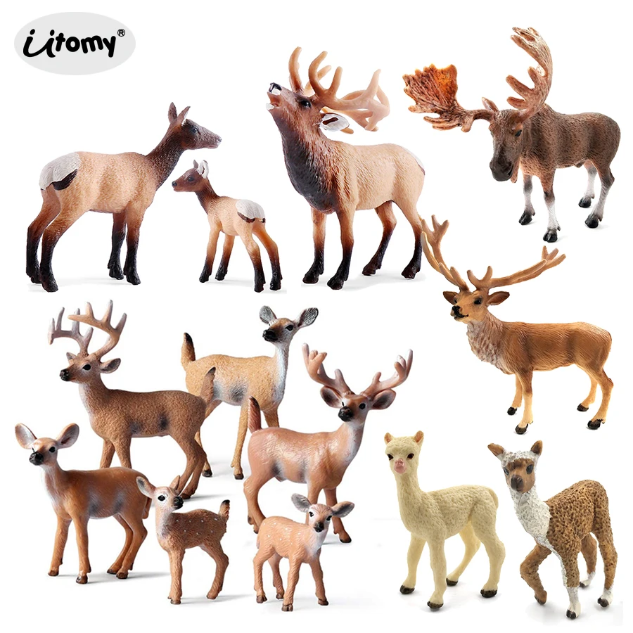 

Simulation Forest Deer Figurines Moose,Elk,reindeer,Alpaca,Sika deer Action Figures Animal Model Decoration Cake Toppers Toys