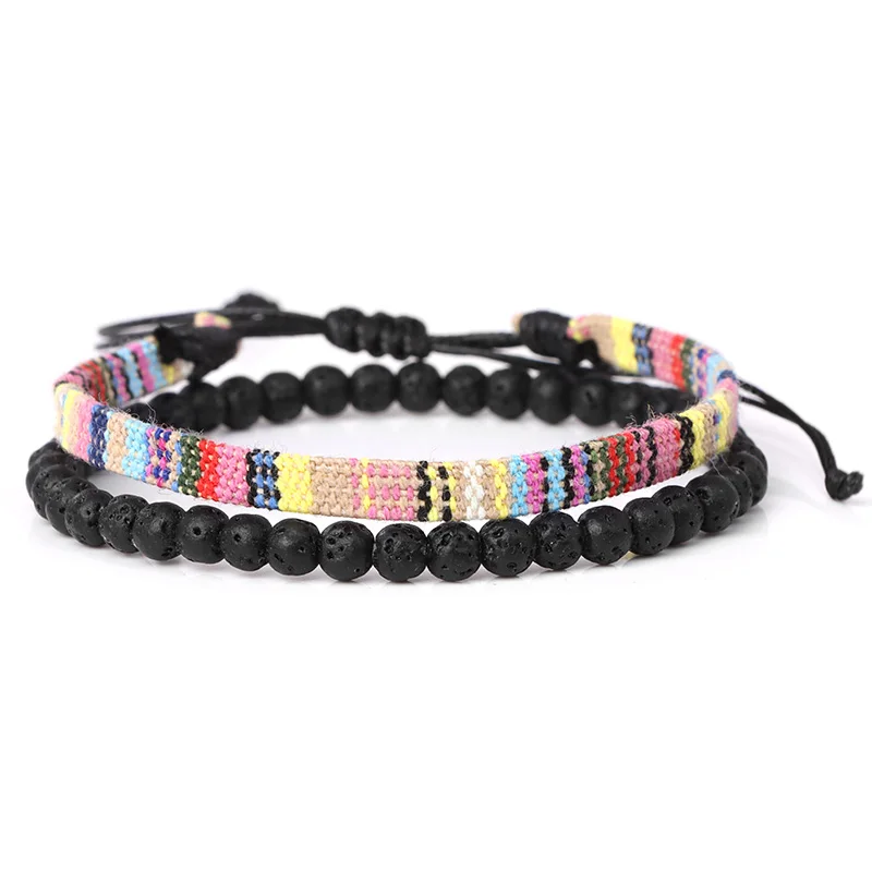 Braccialetto dell'amicizia in cotone intrecciato Boho fortunato set di bracciali fatti a mano con perline in corda intrecciata multistrato per donna uomo regolabile