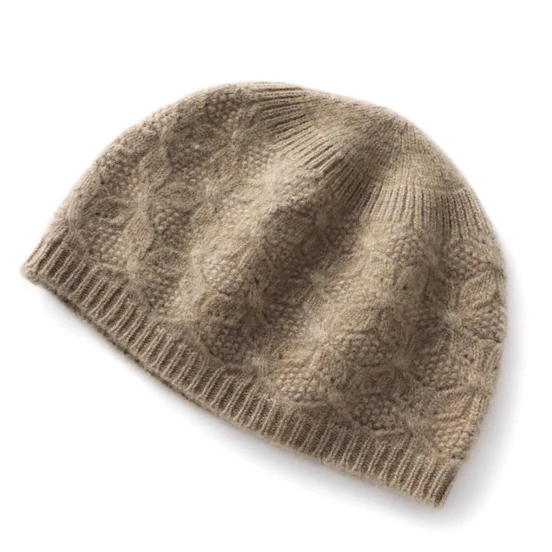 100% Wool Knitted Hat for Women Winter Autumn Fashion Elastic Ear Protect Soft Warm Cashmere Beanies Solid  Ski Cap Skullies 2