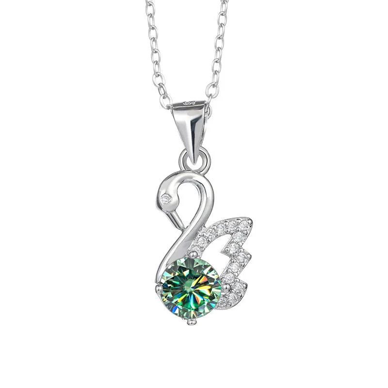 BagueRingen 1Carat D Color VVS1 Round Moissanite Swan Pendant Necklace 925 Sterling Silver Charm Necklace With GRA Birthday Gift