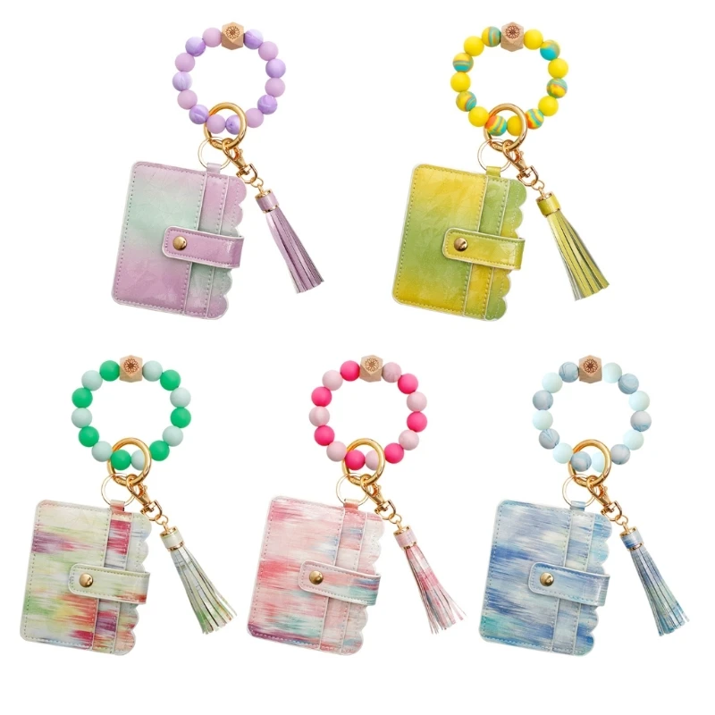

Bead Bracelet Keychain Luminous Silicone Bead Keyring Bracelet Card Wallet