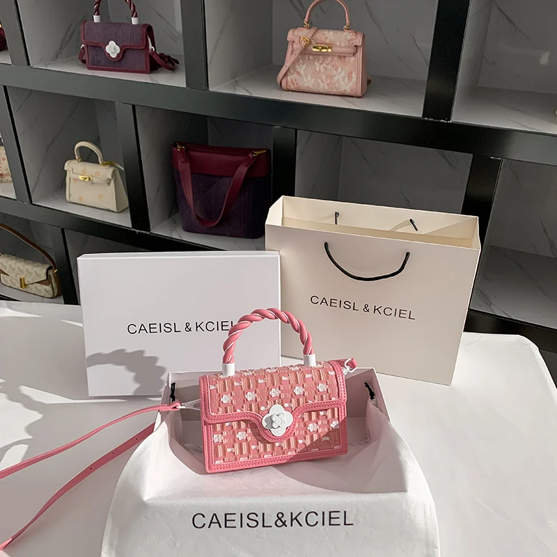 

High Quality Textured Leather Women's Handbag Pink Color Square Bag Shoulder Messenger Bag Lady Purse Female Fashion Bag