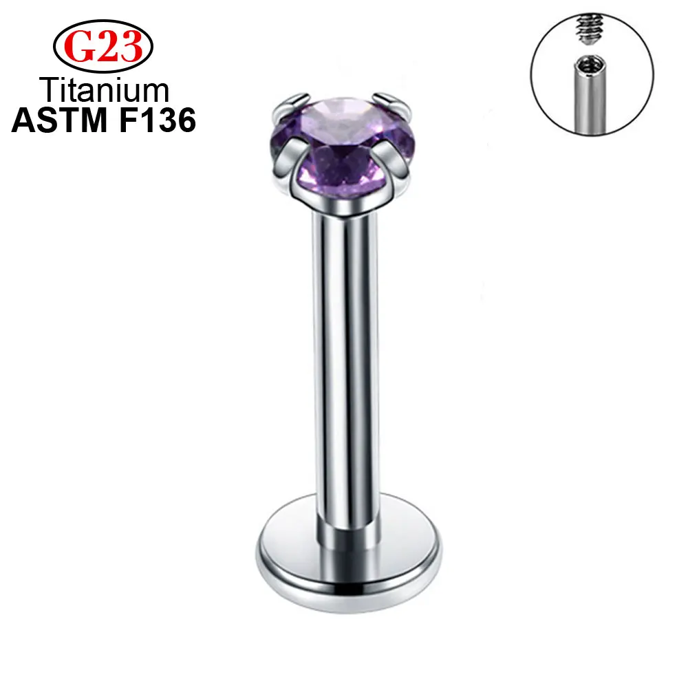 10pcs Ear Fashion Classic Labret Lip Stud ASTM F126 G23 Titanium 16G Zircon Thread Nose Piercing Earrings Unisex Body Piercing