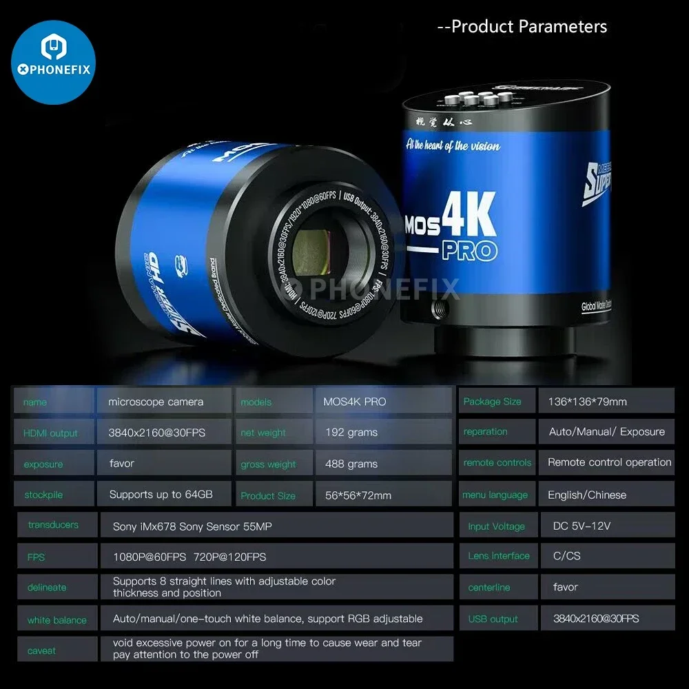 Mechanic MOS4K Pro Industrial Microscope Camera HD 4K Video Trinocular Microscope Camera for Electronics PCB Soldering Repair 4
