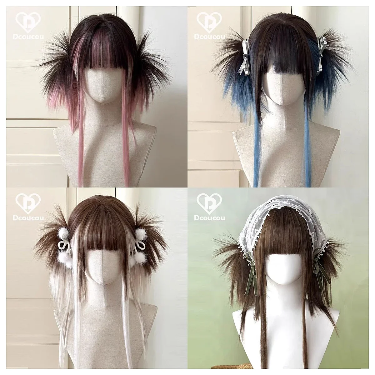 Wigs for Women straight Cute Lolita Braided Wigs Cosplay Wig with Bands