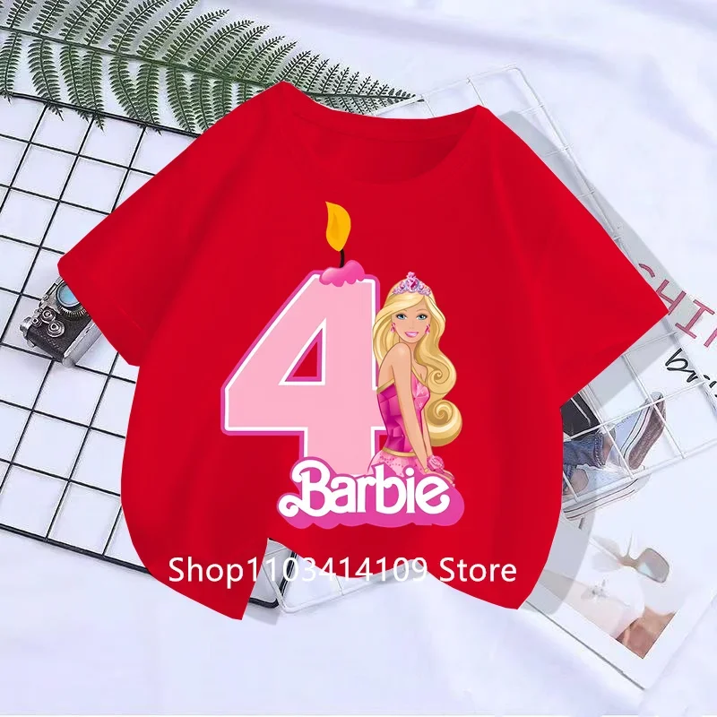 2024 Kawaii Barbie Children Short Sleeves Anime Cartoon Girls Boys Round Neck T-Shirt birthday gift Y2K Kids Clothes Streetwear 4