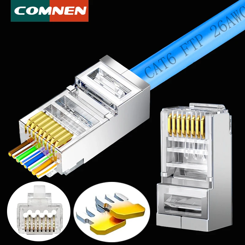 COMNEN RJ45 Cat5/6/6A Pass Through Connectors Modular Plug EZ to Crimp Modular Plug Solid Or Stranded UTP Network Cable ethernet network plug,network cable connector,ethernet cable connector