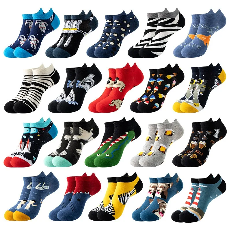 Low Cut Socks for Men and Women Thin Ankle Sox Dinosaur Shark Zebra Beer Printed Trendy Short Sock Spring Summer EU36-44 Hose
