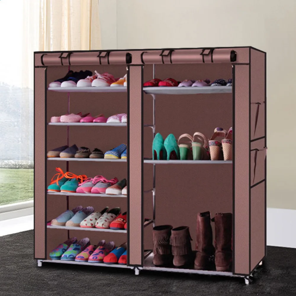 Double row 9-grid non-woven shoe cabinet in coffee color 3