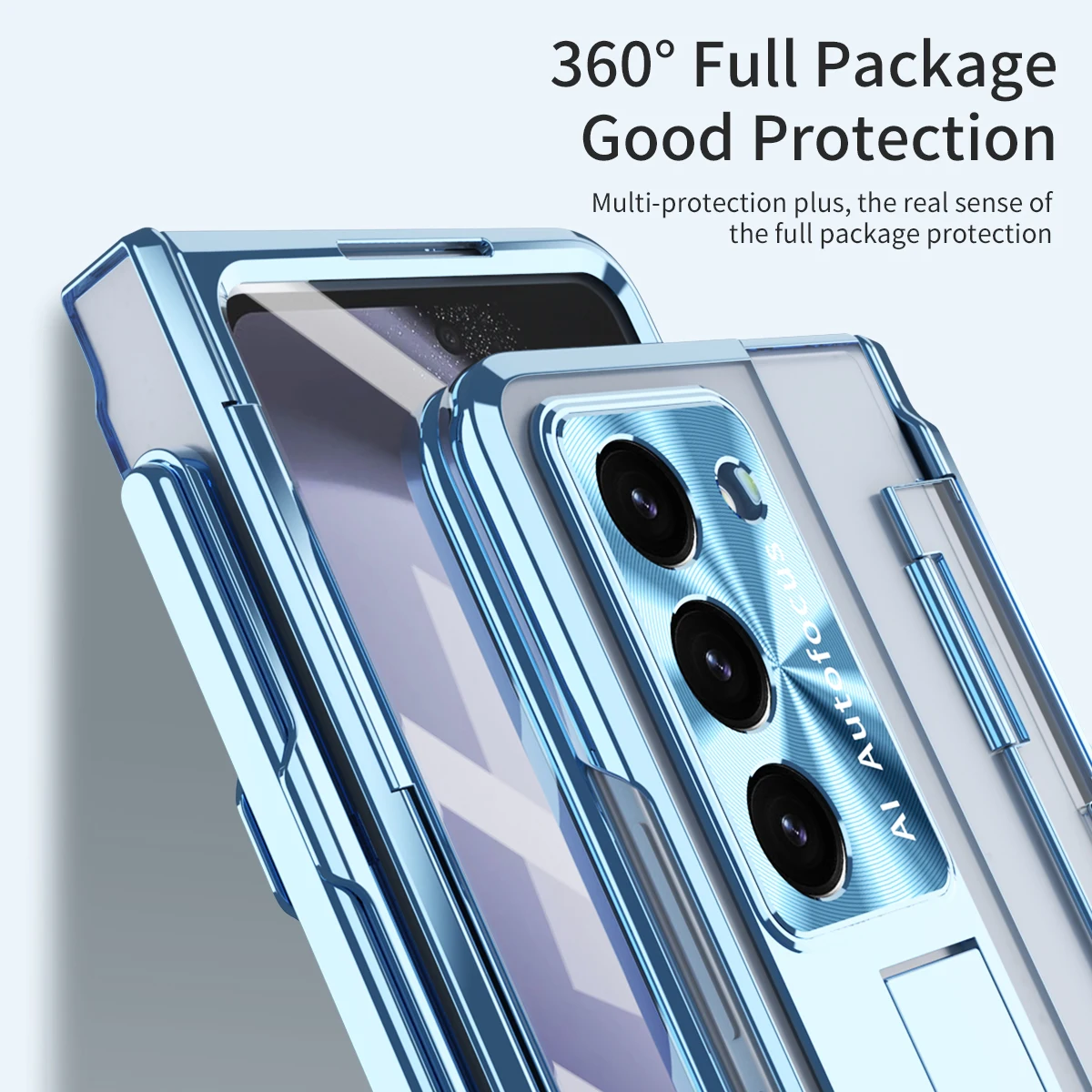 For Samsung Galaxy Z Fold 6 5 4 3 Case Plating Transparent Bracket Folding Hinge With S Pen Slot Tempered Film Shockproof Cover