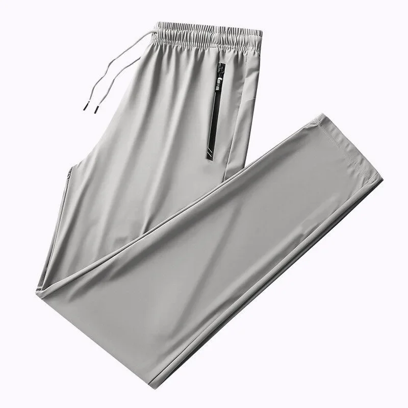 Summer Ice Silk Air Conditioned Pants Breathable Thin Elastic Nine Points Casual Sports Pants Trendy Versatile Lightweight
