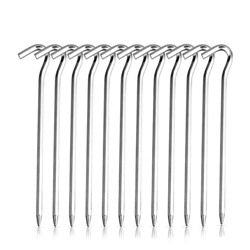 

12 Pcs Heavy Duty Metal Tent Peg Camping Pegs Spikes Garden Stakes Rustproof Metal Anchors Outdoor Lawn Ground Pegs High Quality