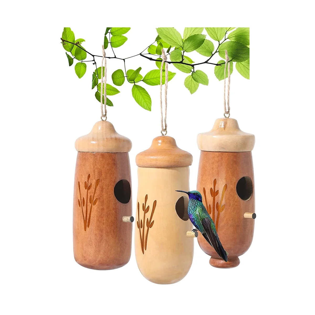 

5.1 Inches Mini Bird Bird House Wooden Bird Swing Nest for Outside Hanging 3Pcs