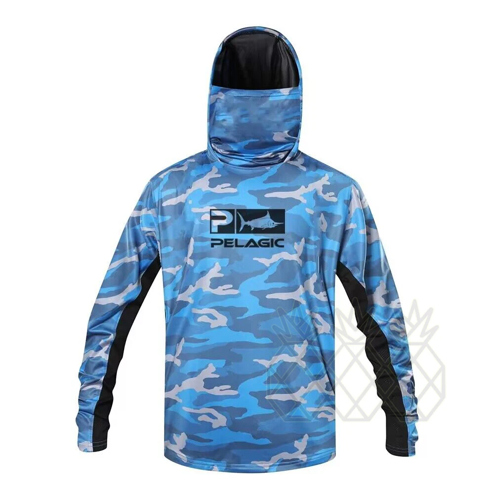 PELAGIC Camouflage Fishing Hooded Shirt Men's Fishing Mask Long Sleeve  Anti-UV Sweatshirt Tops Camisa De Pesca Angling Jersey - AliExpress