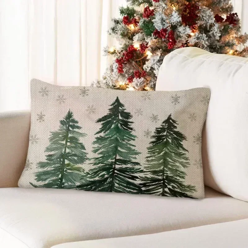 MerryChristmasDecorativePillowCover30x50cmLinenThrowPillowcase