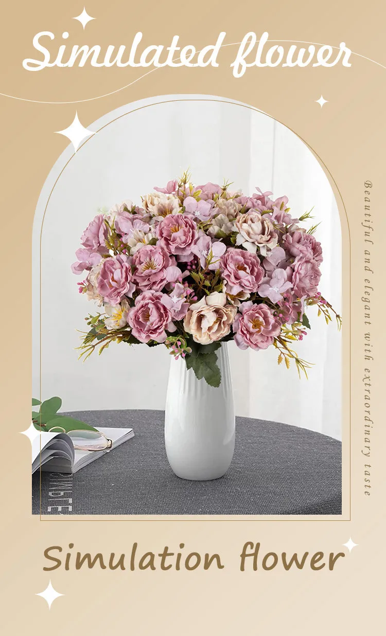 1 Stück Künstliche Blumen Seide Pfingstrose Rosen Hochzeit Brautstrauß Festival Home Outdoor Garten Kranz Wandkunst DIY Geschenk Dekorationen – Detail 5