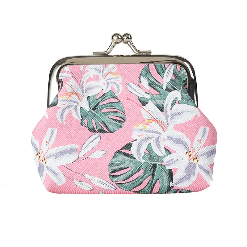12 PCS Fashion PU Leather Coin Purse Flower Prints Lovely Cute Women Small Change Money Bags Key Holder Case Wallet Mini Pouch