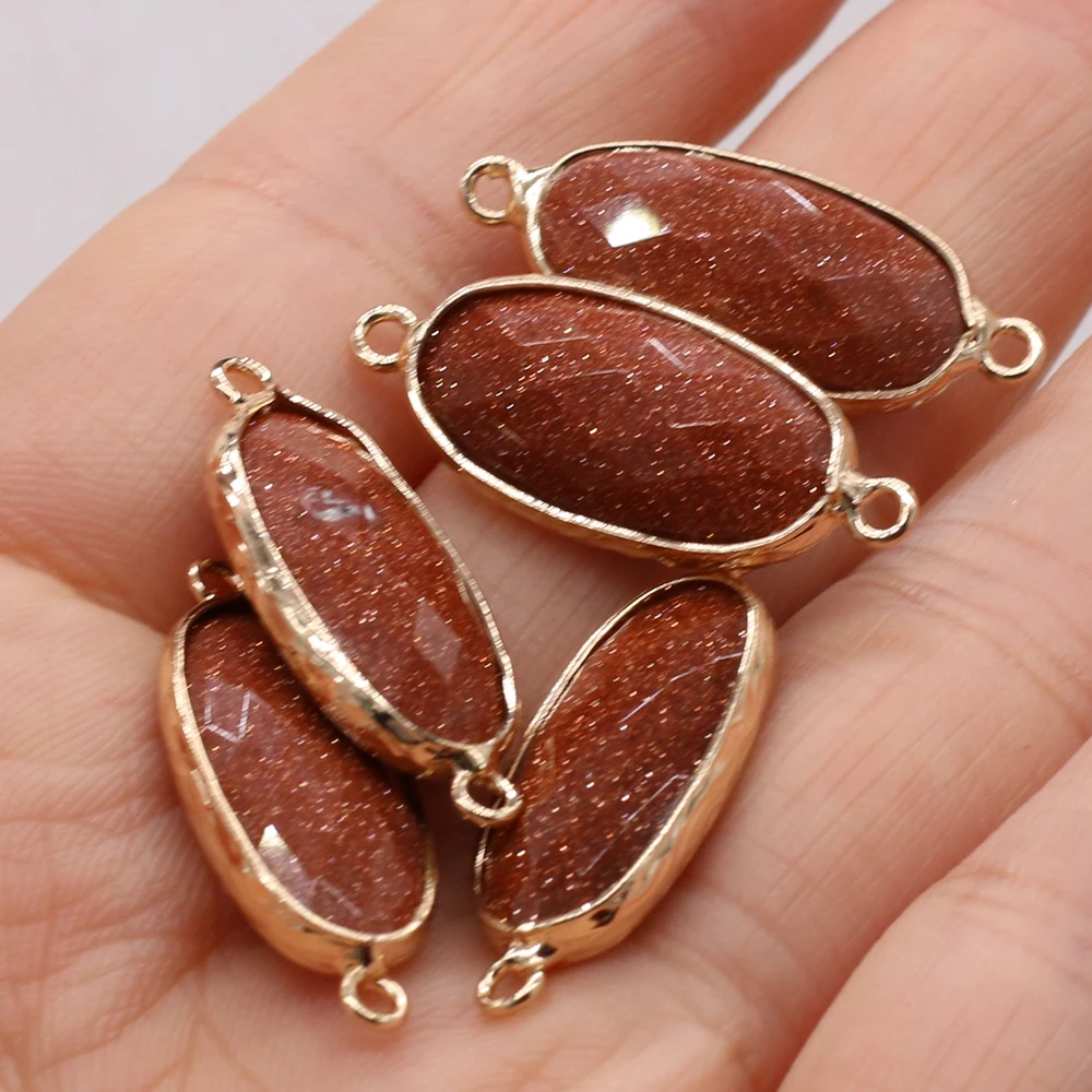 

1pcs Oval Faceted Gold Sand Stone Connector Charm Pendant Accessories For Jewelry Making Earrings Necklace Bracelets