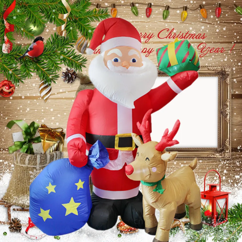 6FT/1.83M Inflatable Christmas Santa Claus Gift Bag With Deer Built-in LED Lights Outdoor Garden Decoration Garden Holiday Party 1