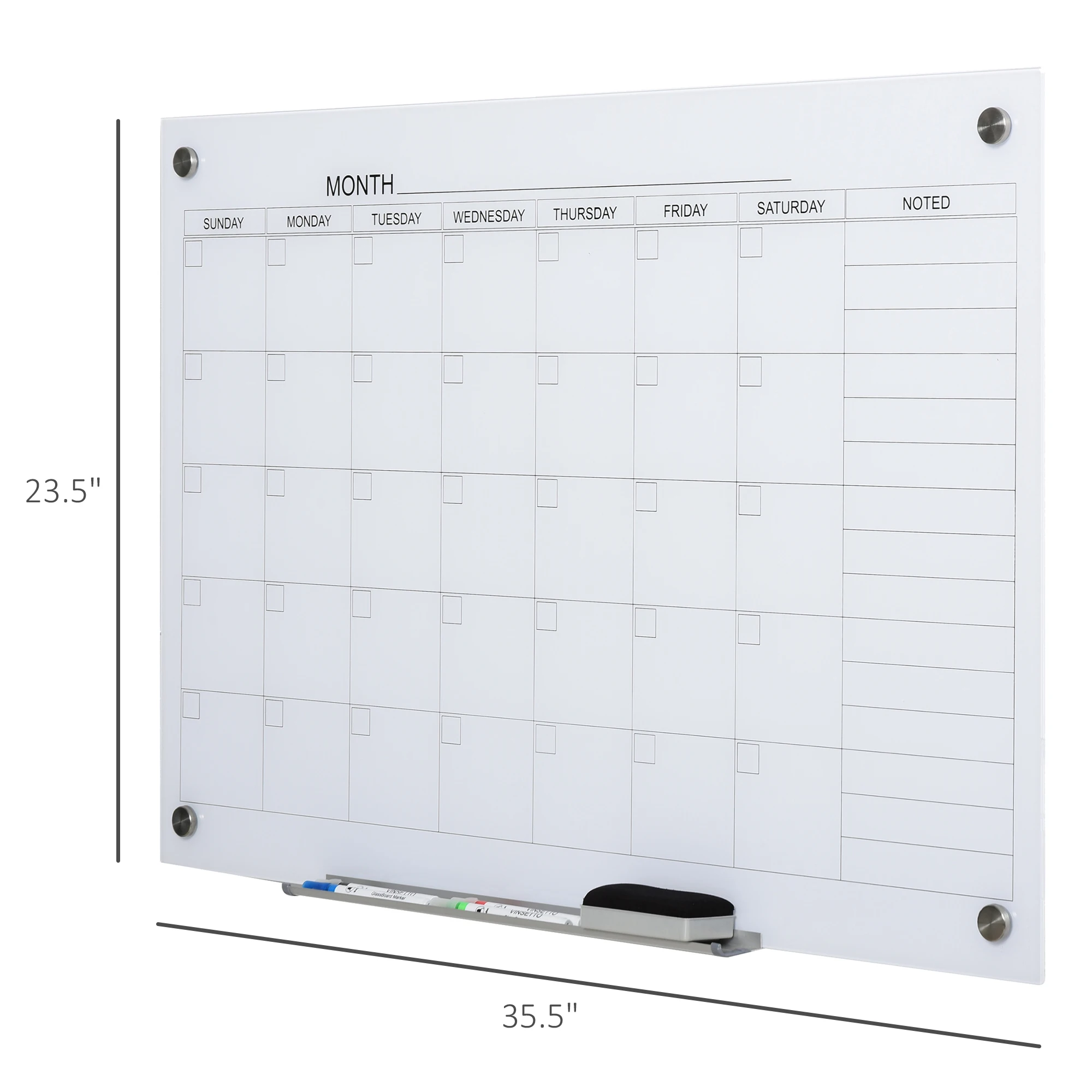 Wall Mounted Glass Organizational Daily Activity Board W/Markers and Dry Eraser 4