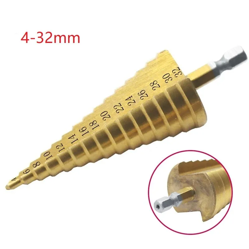 

4-32mm HSS Straight Groove Step Drill Bit Coated Wood Metal Wood Hole Cutter Core Drilling Power Tools Set