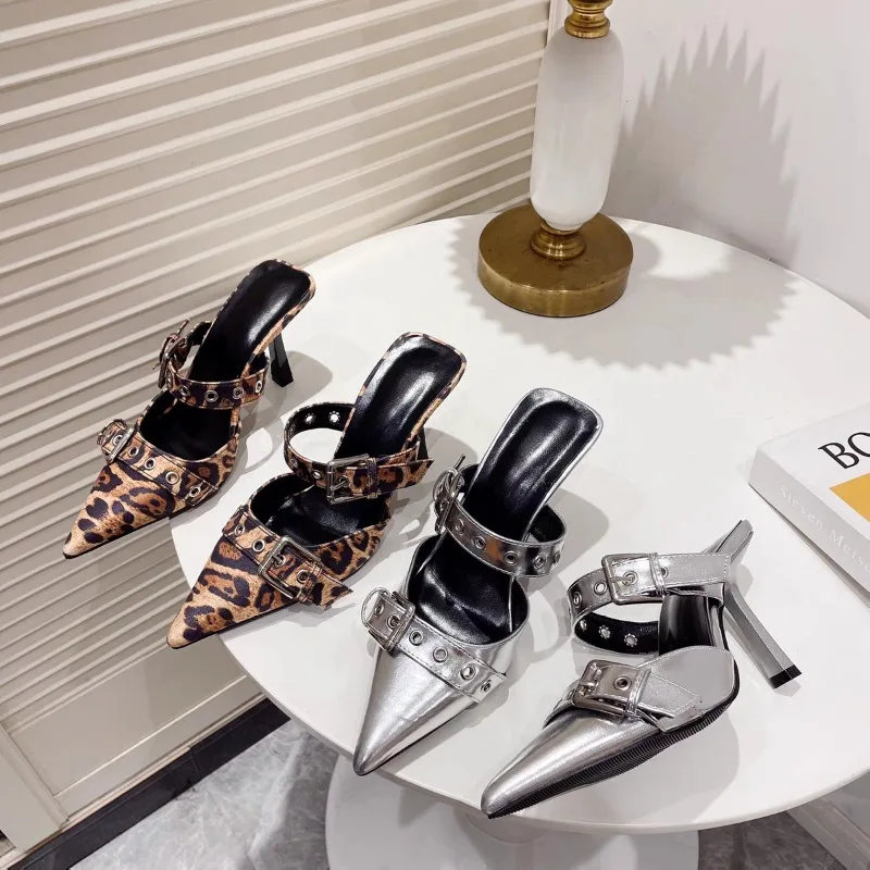 Leopardikujulise mustriga naiste Mul Sho seksikad teravate ninadega sussid kevad 2024 kõrged kontsad, plätud, Drs slingback sandaalid, pumbad_voghion.com