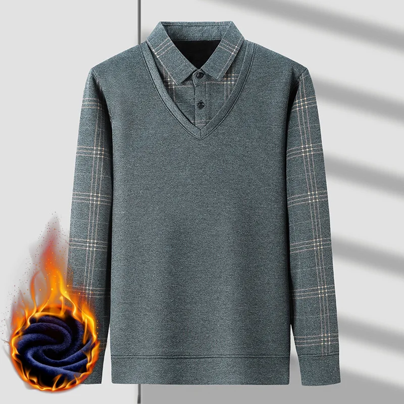 Autumn and Winter New Men's Fleece-lined Thickened Knitting Bottoming Shirt Men's Cross-Border