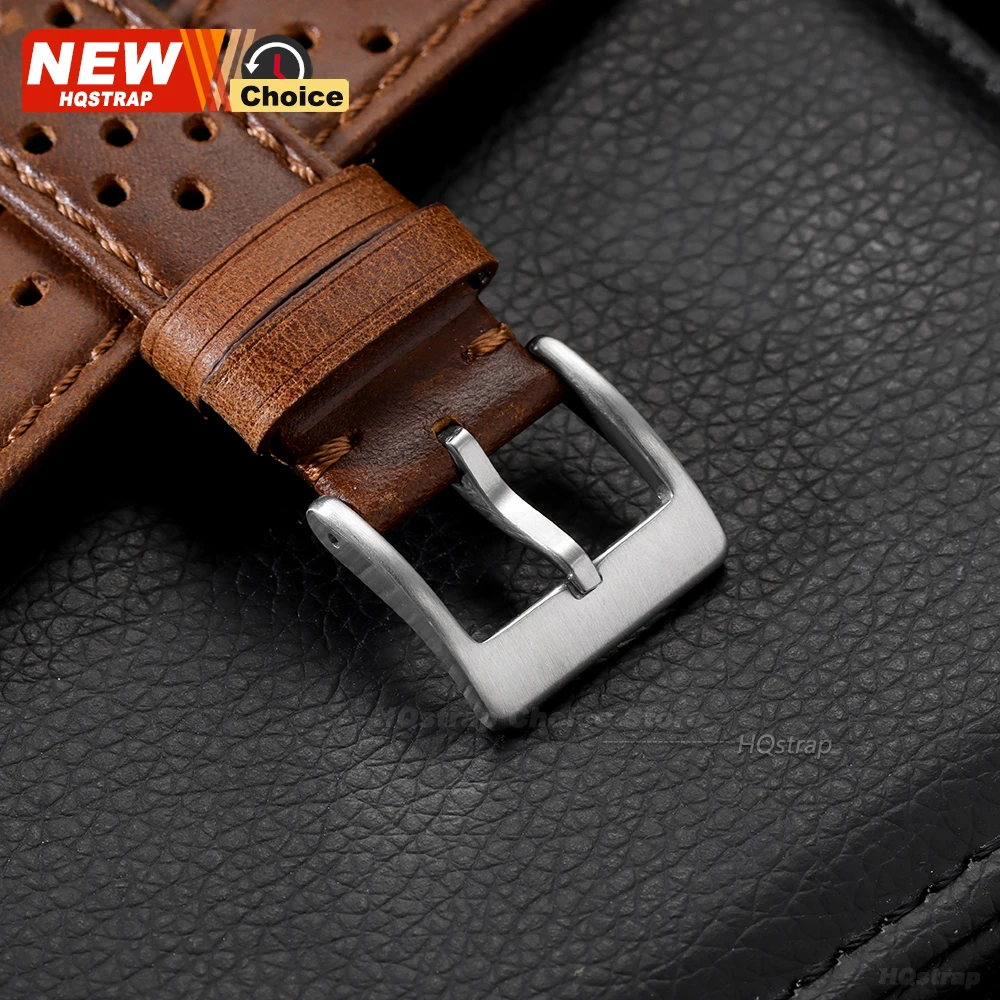Vintage Dark Brown Genuine Cowhide Leather Watch Strap - Breathable Wristband
