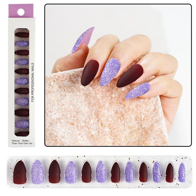 Matte False Nails Nail Art Fake Nails Gel Tips Full Cover Teardrop Shaped Artificial Press Nails Glitter Powder Fake Nails